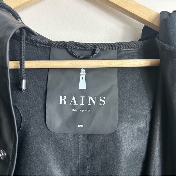 Rains Unisex Black Hooded Rain Jacket Size S-M - Picture 10 of 10